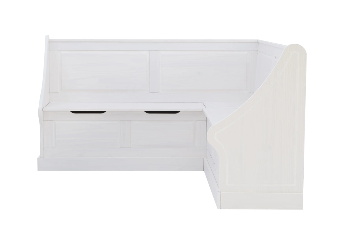 Linon Tobin Casual Wood Corner Dining Breakfast Nook Bench with Storage, White