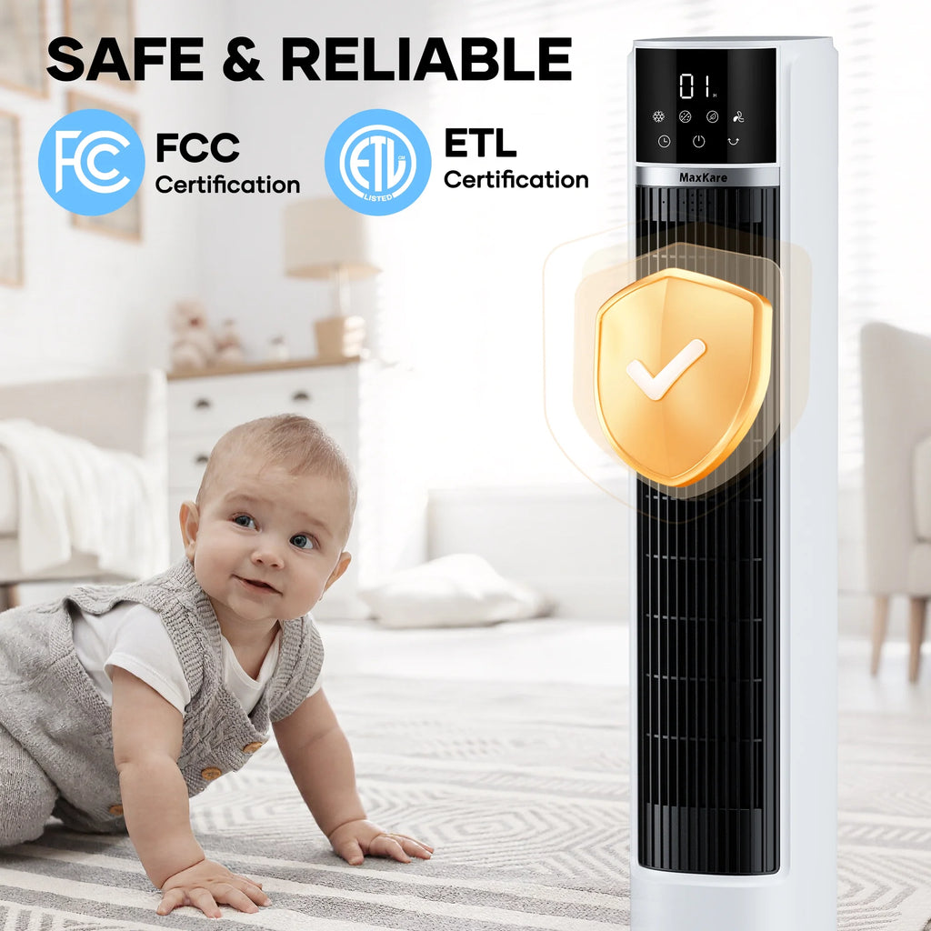 MaxKare 40" Evaporative Air Cooler, 3 Modes, 12H Timers, Oscillating Tower Fan White