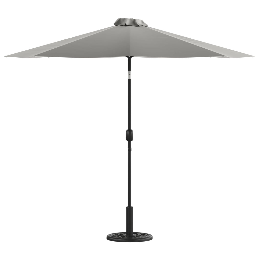 Merrick Lane Patio Umbrella with Base - 9' Tan Polyester Patio Umbrella - 30+ UV Protection - Waterproof Black Cement Base with 1.5" Diameter Aluminum Pole