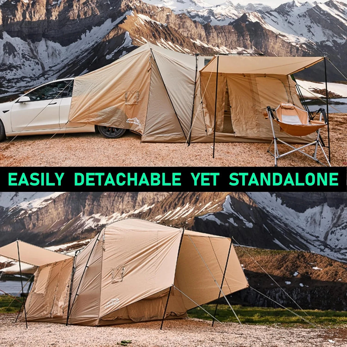ACtent for Tesla Model 3&Y, Pop-Up SUV Tent w. Awning for Car Camping, Connects to Tesla Tailgate for Air-Conditioning, Sleeps 6 Adults, 10'x8.2' - Desert Sand
