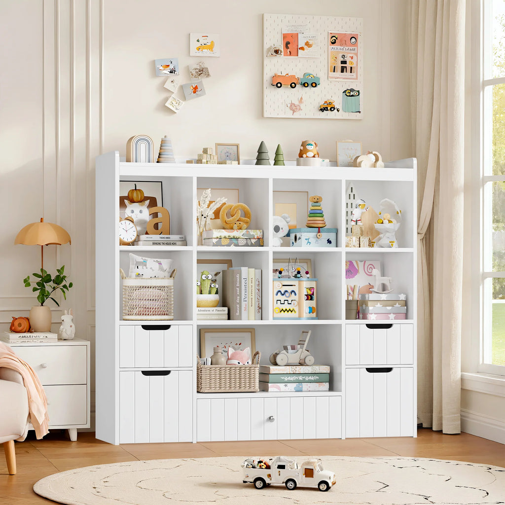 Homfa Kids Toy Storage Organizer with Cubby, Kids Toy Storage Chest with Removable Drawers, Kids Bookcase for Playroom Bedroom Living Room, Gray