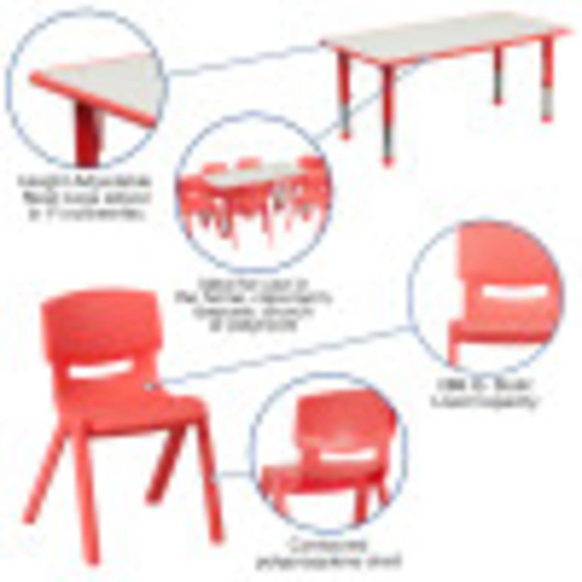 Flash Furniture Emmy Adjustable Classroom Activity Table for Kids with 6 Chairs, Red/Gray