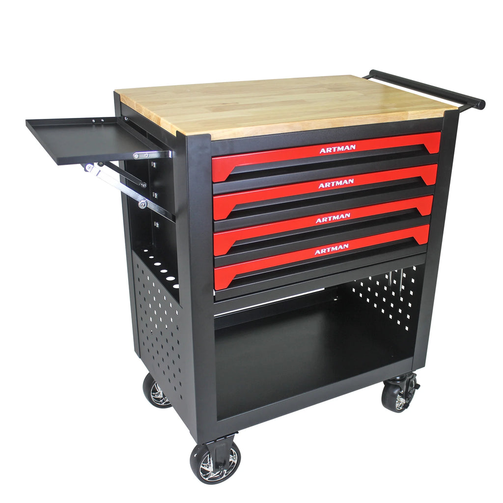 ARTMAN 4-Drawer Tool Cart with Wheels and Drawers ,Wood Top Tool Box Cart for Workshop Warehouse Garage