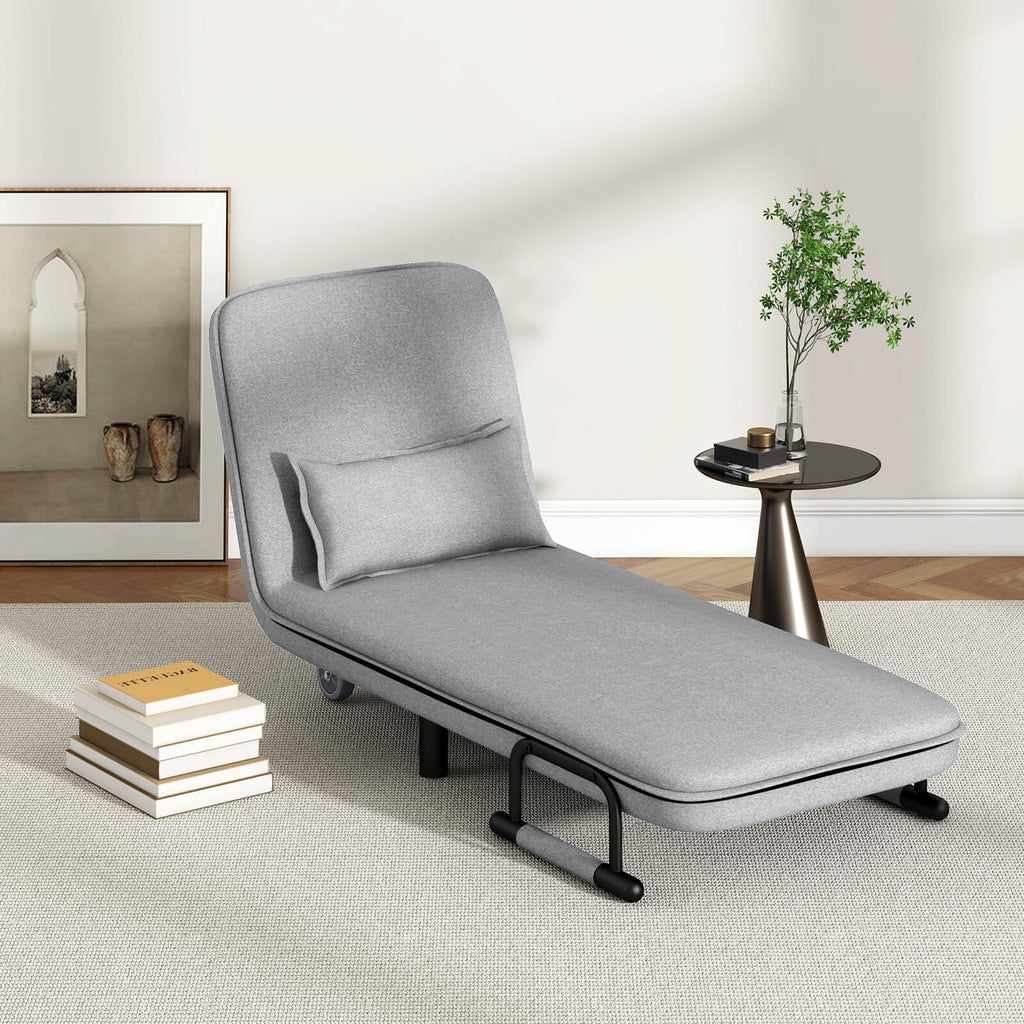 Costway 3-in-1 Convertible Sofa Bed with 5-Position Adjustable Backrest & Lumbar Pillow Brown