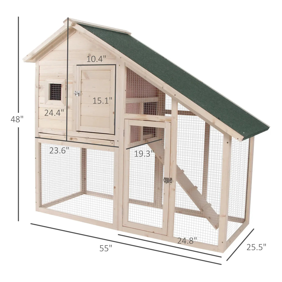 Pefilos 55" 2 Story Rabbit Hutch with Ramp, Tray, Wood Bunny Cage Poultry Chicken Coops, Beige