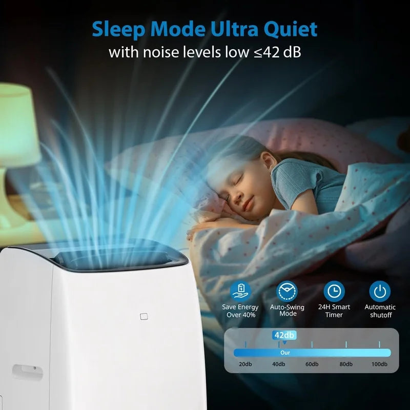 Portable Air Conditioners, 14000 BTU Air Conditioner for Rooms Up to 750 Sq.Ft, AC Unit with Heat, Sleep Mode, Dehumidifier, Fan, Remote Control, 24H Timer, Easy Setup for Bedrooms, Black Top