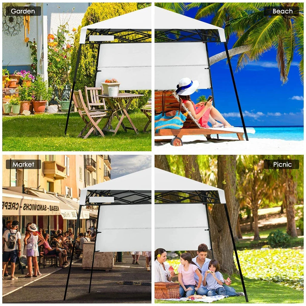 7x7 Ft Pop Up Canopy, Slant Leg Outdoor Tent with Carry Bag & 4 Stakes, Compact Portable Canopy Tent for Hiking Camping Fishing & Picnic, 7x7 Base, 6x6 top