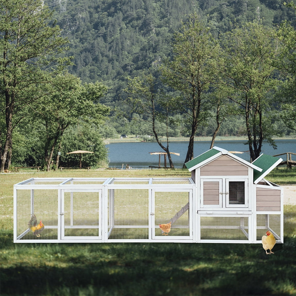 79.5 " Outdoor Poultry Cage, Large Wooden Bunny Cage Chicken Coop Hen House with 2 Runs, 2 Tier Waterproof Poultry Pen Enclosure for Rabbit Chicken Duck Small Animals