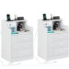 Nightstand with 3 Storage Drawers and Hutch, Black Night Stand with Charging Station End Side Table with 1 Door, Modern Bedside Table for Bedroom