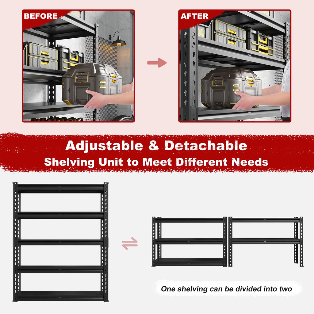 REIBII 3000 LBS Heavy Duty Storage Shelf for Garage Storage 72" Adjustable Metal Shelving Rack