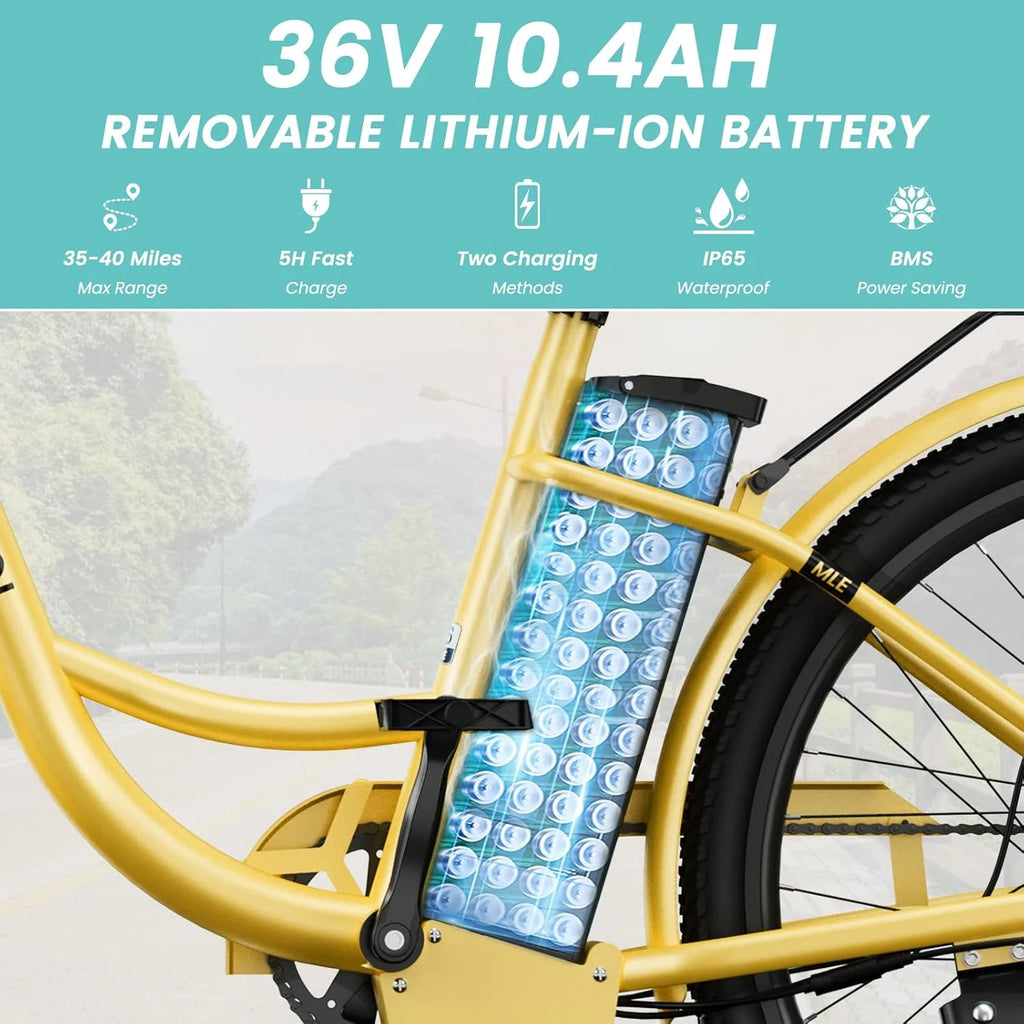 MOONCOOL Electric Bicycle for Adults 350W , 7-Speed Ebike with 36V 10.4Ah Removable Battery 40 Miles Range , 20 mph Electric Commuter Bike for Women Men, Certified to UL 2849 by SGS