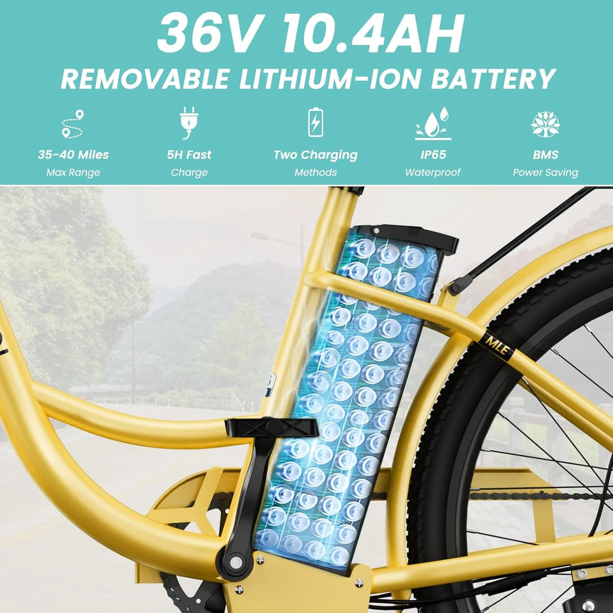 MOONCOOL Electric Bicycle for Adults 350W , 7-Speed Ebike with 36V 10.4Ah Removable Battery 40 Miles Range , 20 mph Electric Commuter Bike for Women Men, Certified to UL 2849 by SGS