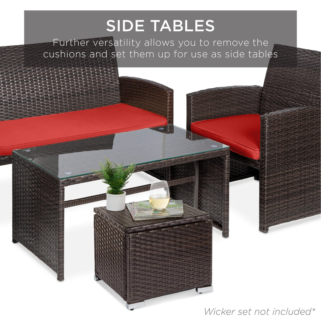 Best Choice Products Set of 2 Wicker Ottomans, Multipurpose Furniture w/ Removable Cushions - Brown/Beige