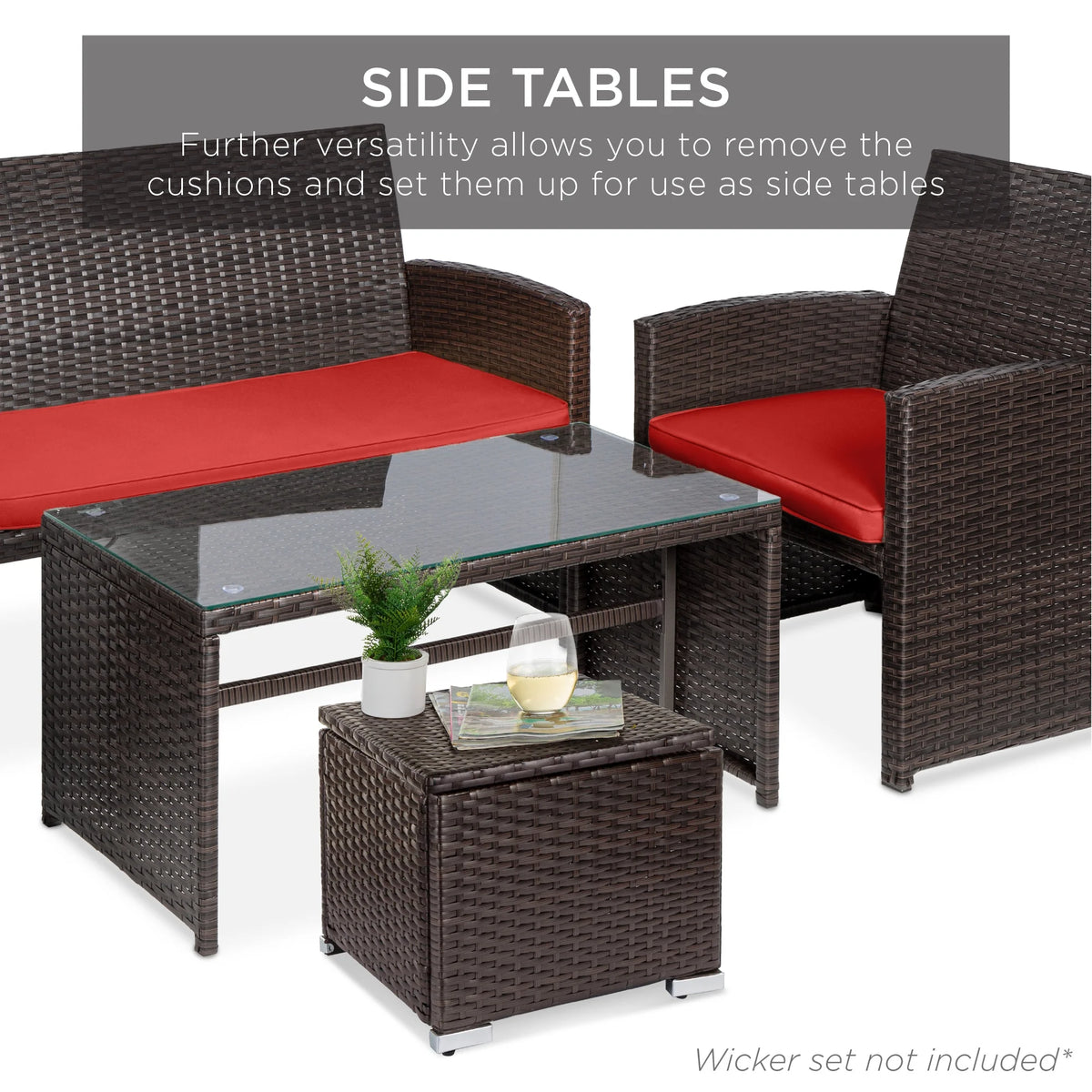 Best Choice Products Set of 2 Wicker Ottomans, Multipurpose Furniture w/ Removable Cushions - Brown/Beige