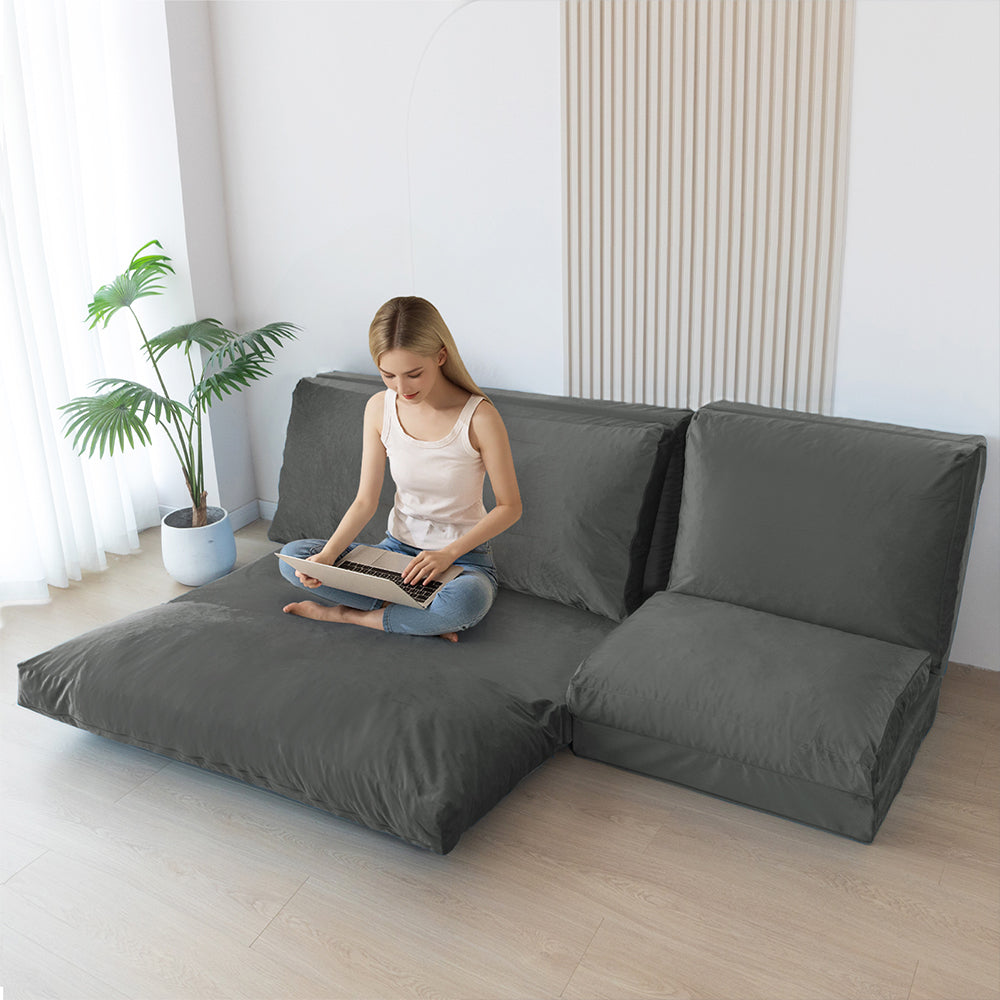 Folding Sofa Bed,Extra Thick and Long Fluffy 4 Position Convertible Flip Lounge Chair,Foam Filling Folding Matress Sofa Bean Bag with Washable Cover,Grey,39x95 Inch
