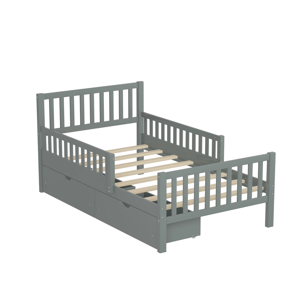 Bellemave Twin Bed with Storage Drawers and Fence Rails, Wood Platform Beds Frame with Headboard, Twin Size Storage Bed for Kids Boys Girls Teens White)