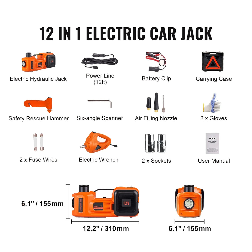 KFFKFF Electric Car Jack,5 Ton/11023 LBS Hydraulic Lifting Device with Electric Torque Wrench,Integrated Air Pump,and LED Illumination for SUV MPV Sedan Truck Tire Replacement Garage Maintenance