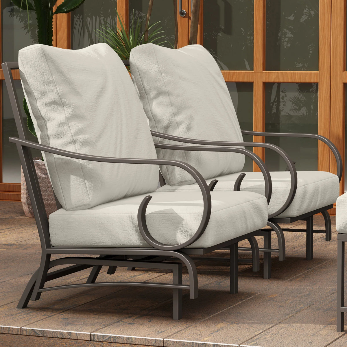 Outsunny 5 Piece Patio Furniture Set with 2 Rocking Chairs, 3-Seat Sofa, and 2 Ottomans for Garden, Lawn, Deck, Backyard, Beige