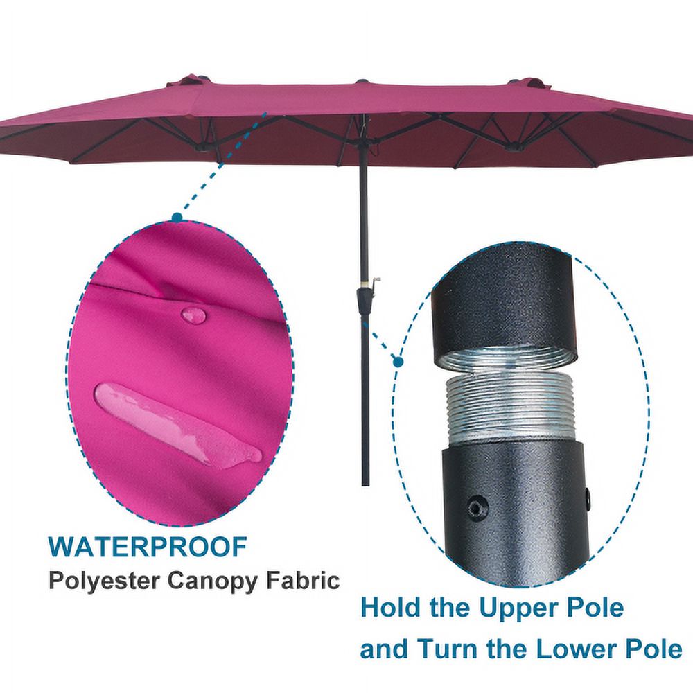 15x9Ft Rectangular Double-Sided Patio Umbrella,Market Table Canopy Waterproof Twin Umbrella with Wind Vents,Garden Extra Large Umbrella with Crank Handle,for Garden Deck Backyard Pool Outside Deck