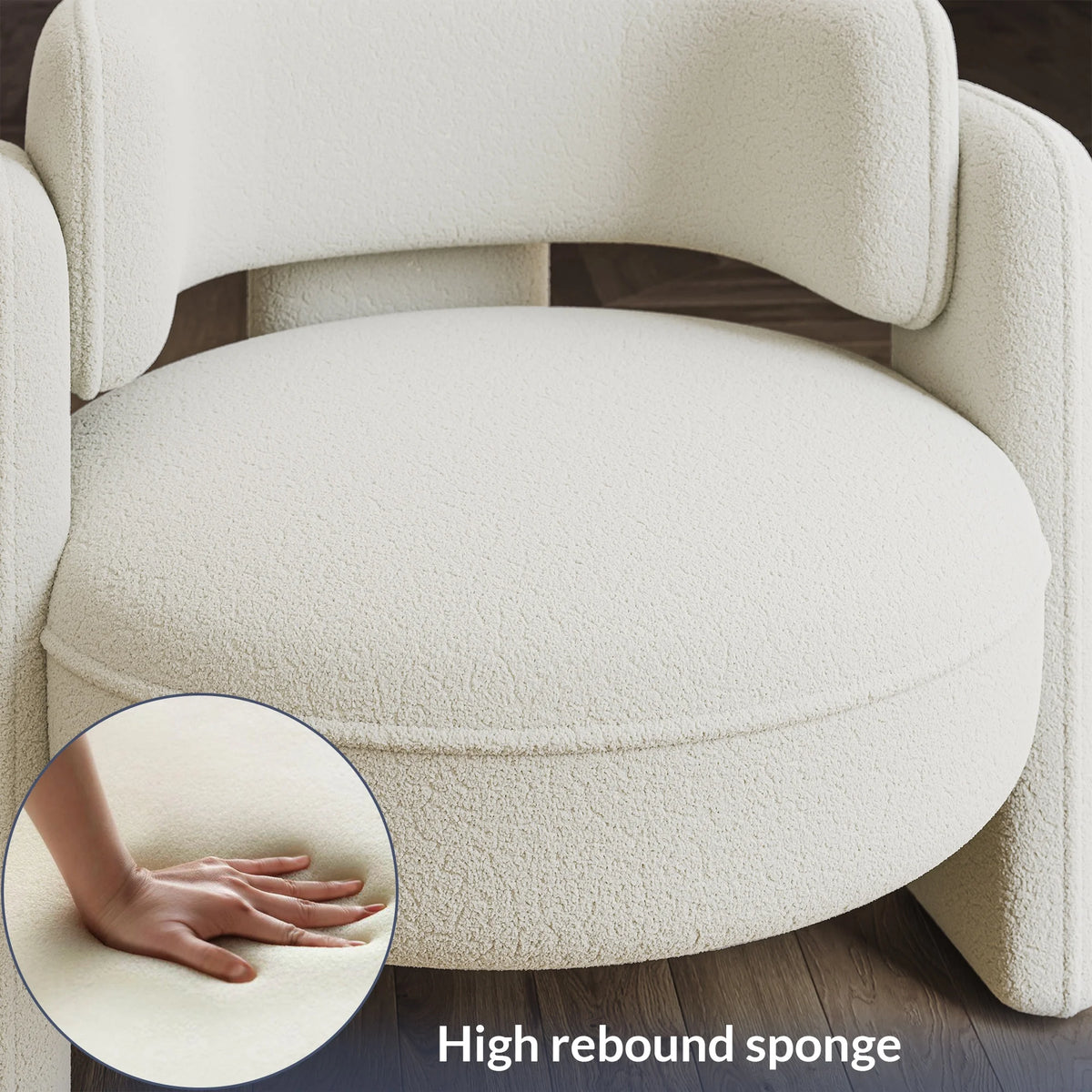 BELLEZE Sherpa Boucle Chair, Modern Barrel Accent Chair Comfy Round Upholstered Armchair Accent Side Chair for Living Room, Bedrooms, Corner - Quinton White
