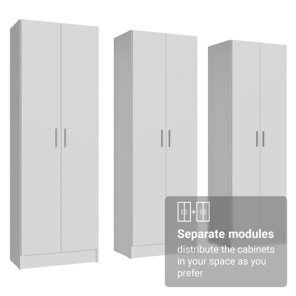 Madesa Garage Set 3 Pantry Storage Cabinet with 15 Utility Shelves 71"L Wooden Organization Unit for Garage - White