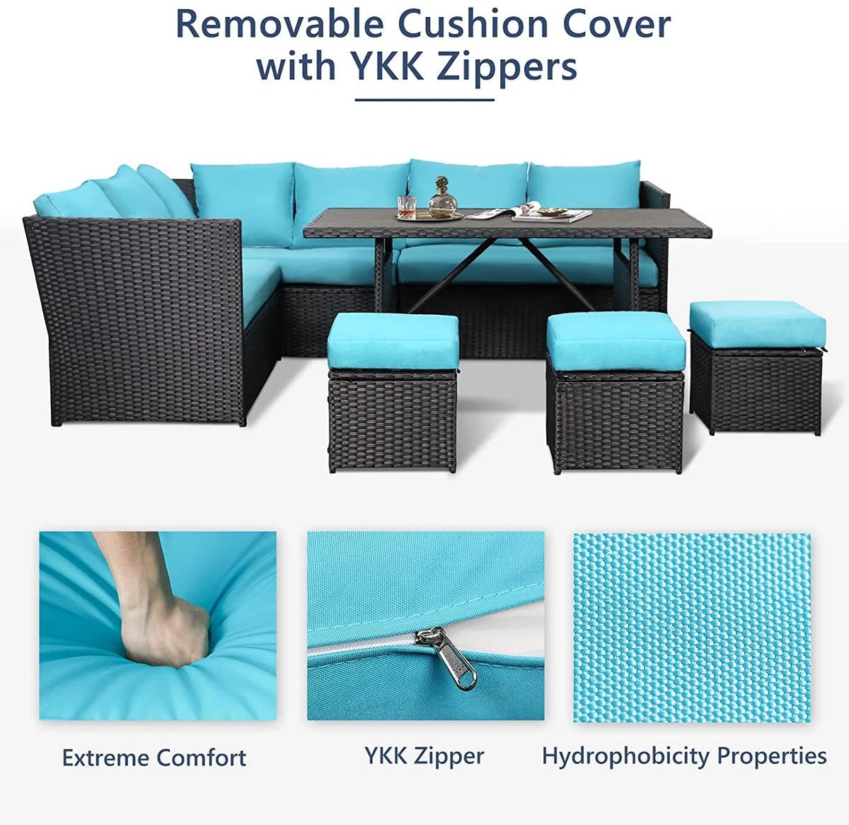 Danrelax 7-Piece Patio Conversation Set, Outdoor Sectional Sofa, PE Rattan Wicker Furniture, Steel Frame, Gray