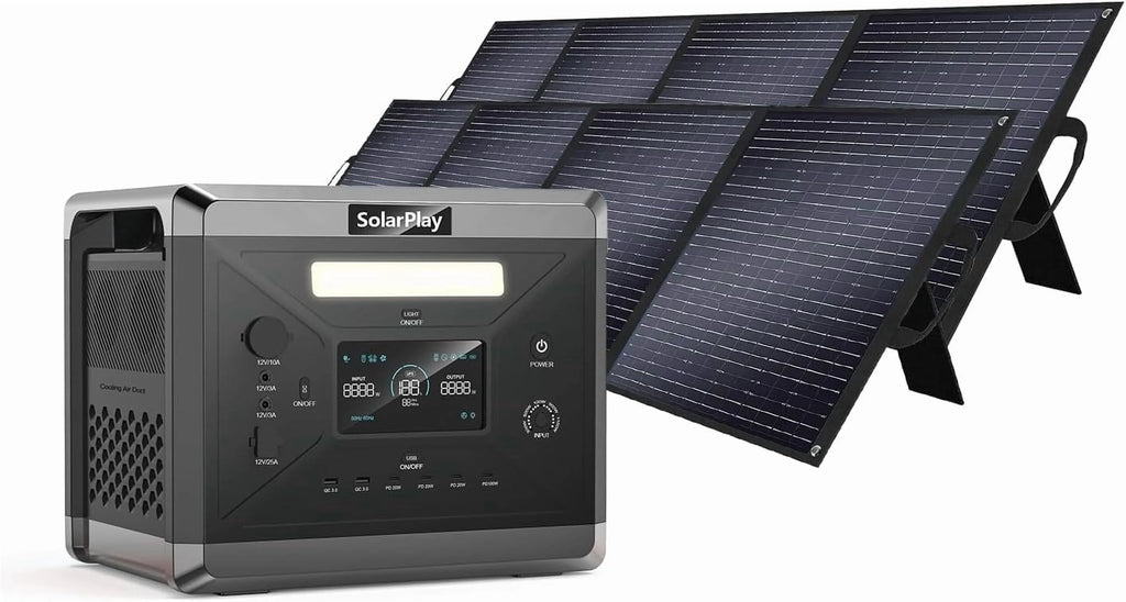 SolarPlay Portable Power Station, 2500W/2304Wh Large Capacity Solar Generator, with 400W Solar Panel, 4 AC Outlets (5000W Peak), Emergency Power Station for Home, Camping, Outdoor Battery Backup