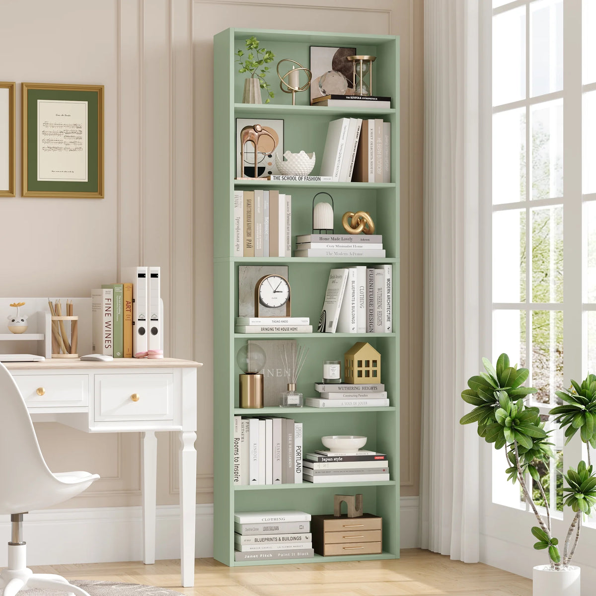 Homfa 82" Tall Bookcases, Freestanding Display Storage Shelves, 7-Tier Open Bookshelf for Home Office Living Room Bedroom, White