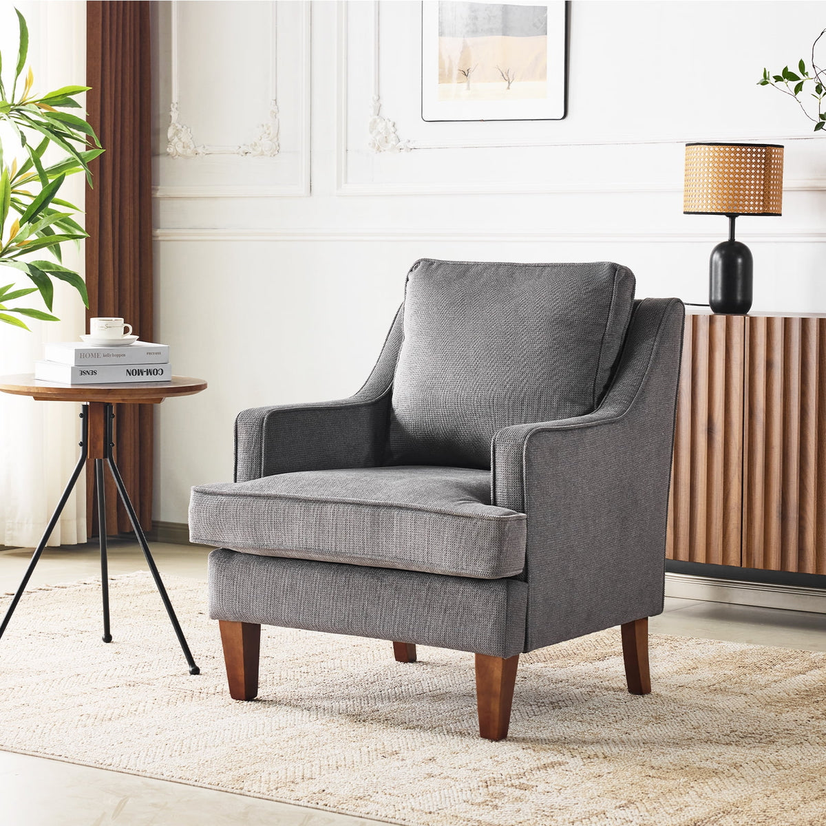 Ktaxon Fabric Accent Chair, Reading Armchair with Removable Cushion, Single Sofa with Extra Seat Depth for Living Room Bedroom Black