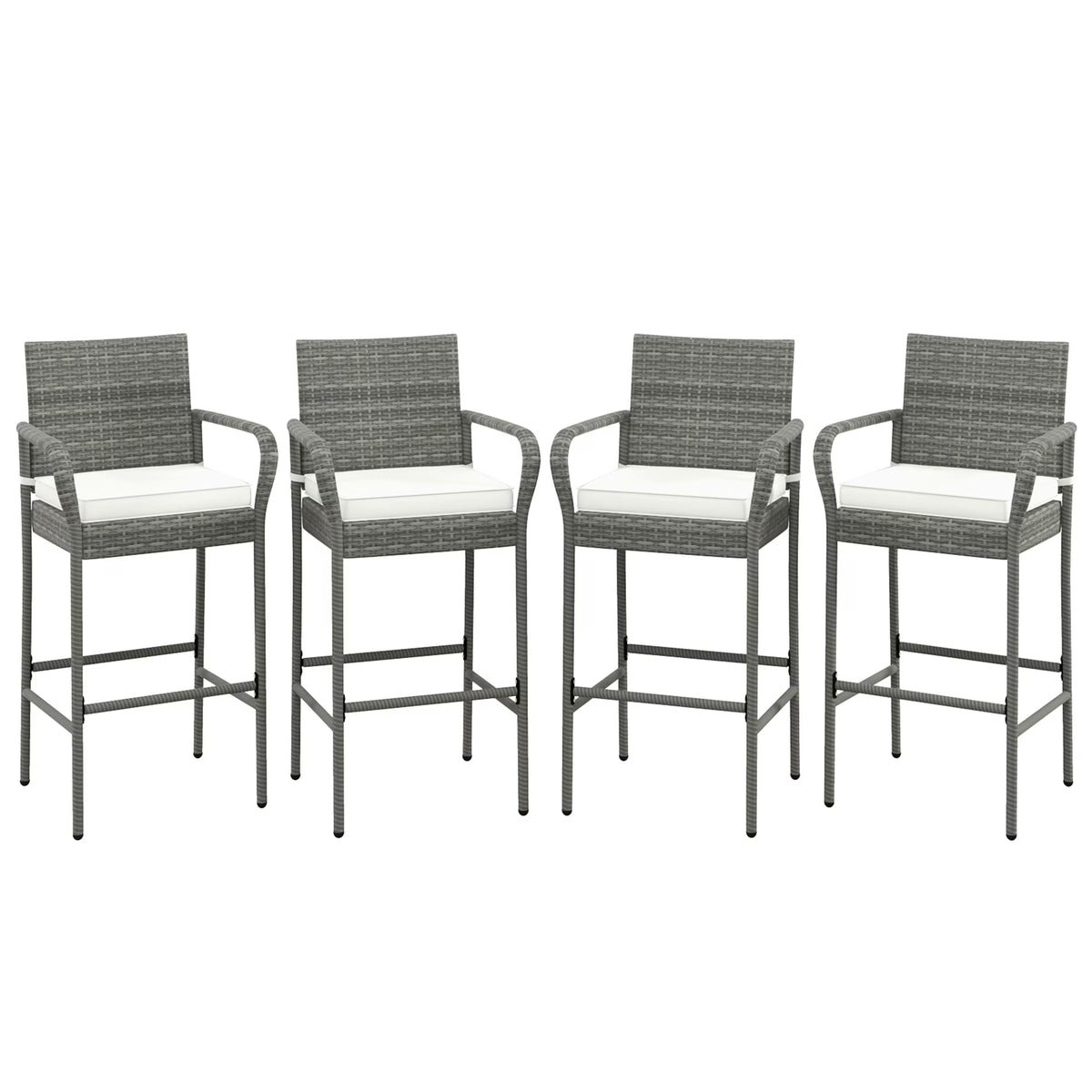 Gymax Set of 4 Rattan Patio Bar Stools Outdoor Bar Height Chairs w/ Cushions