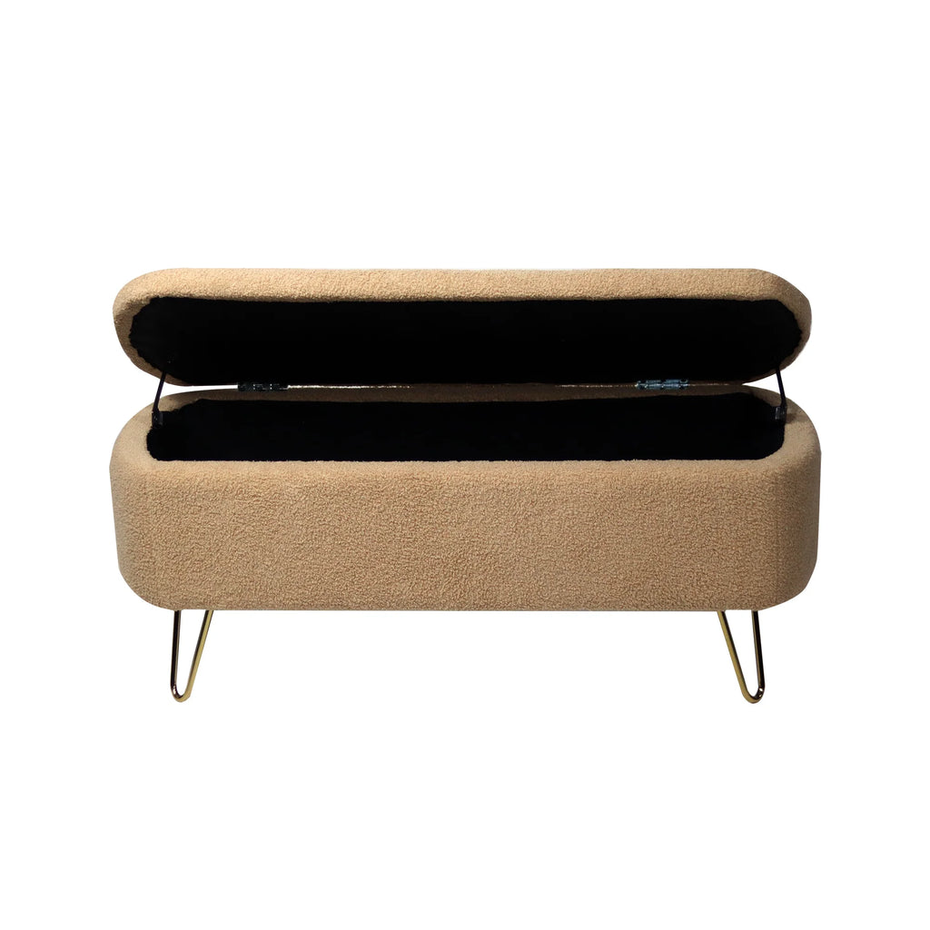 Syngar Entryway Bench with Storage for Bedroom, Living Room, and End of Bed, Faux Fur Ottoman Foot Rest with Storage,Upholstered Bench with Storage with Metal Leg,Ivory