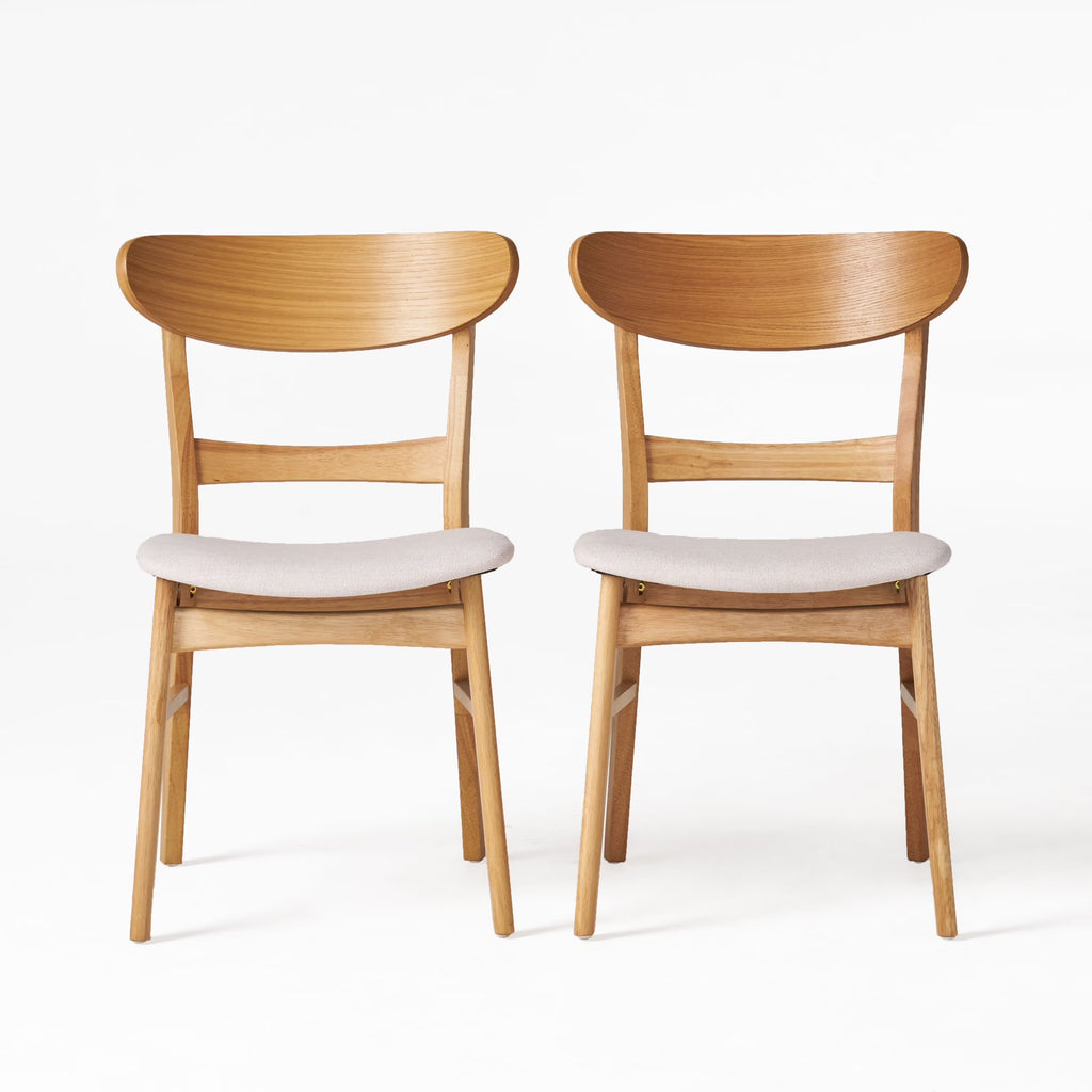 GDFSTUDIO Mid Century Modern Fabric Upholstered Rubberwood Dining Chairs, Set of 2, Dark Gray and Walnut