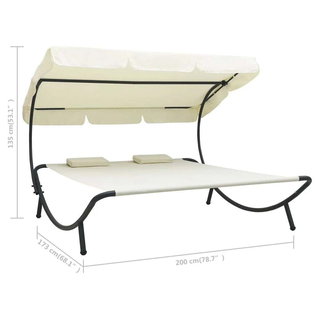 vidaXL Outdoor Double Chaise Lounge Patio Lounge Bed with Canopy and Pillows