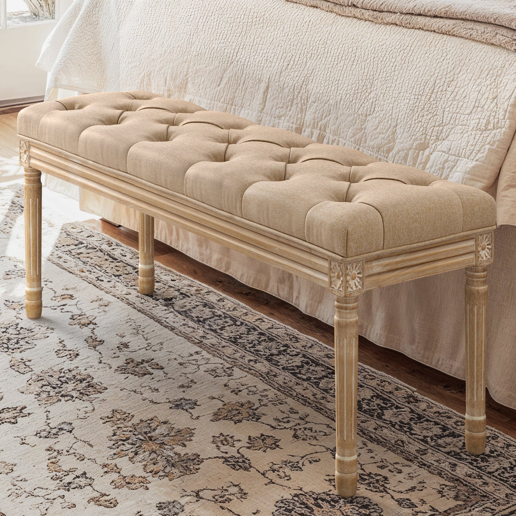 Dycanpo 44'' End of Bed Bench, Vintage Upholstered Bench for Entryway, Wheat