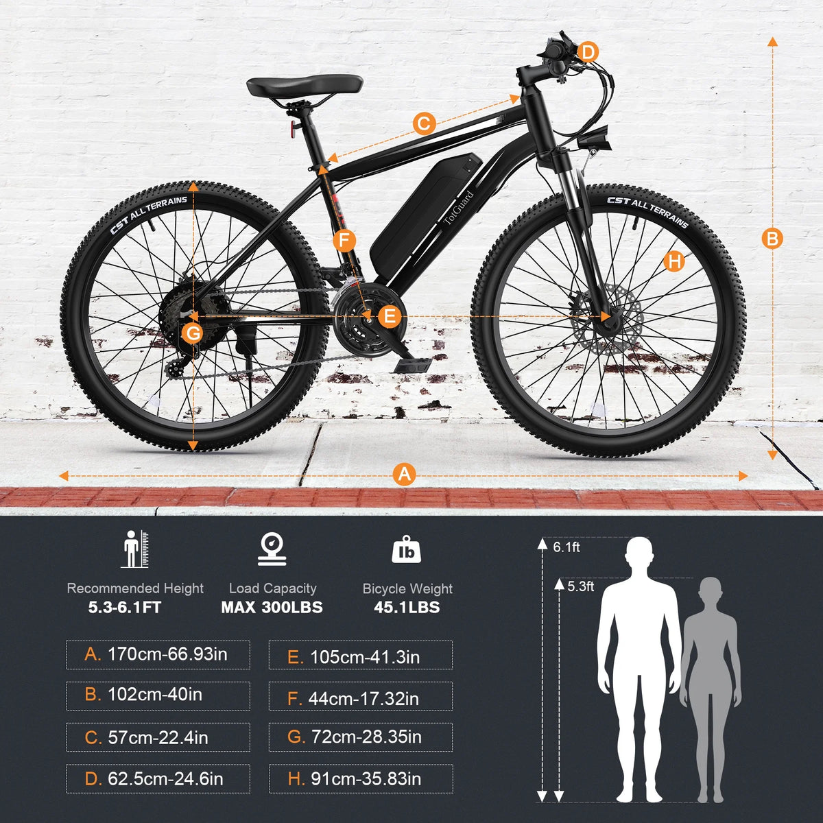 TotGuard Electric Bike for Adults, 26" Ebike 350W Adult Electric Bicycles, Electric Mountain Bike with 36V 10.4Ah Battery, Suspension Fork, Shimano 21 Speed Gears