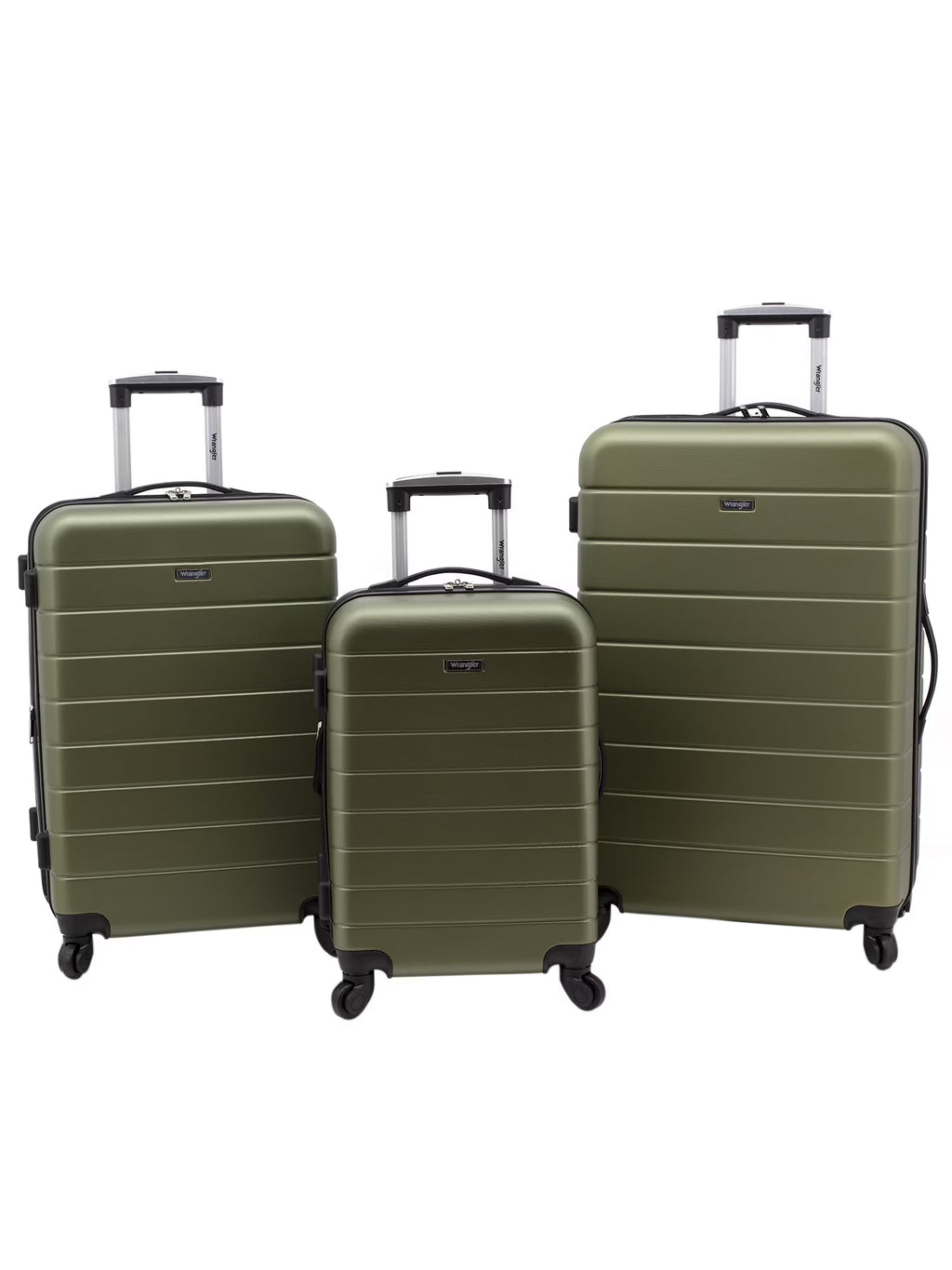 Wrangler 3 Piece Luggage Set with Cup Holder and USB Port, Olive Green