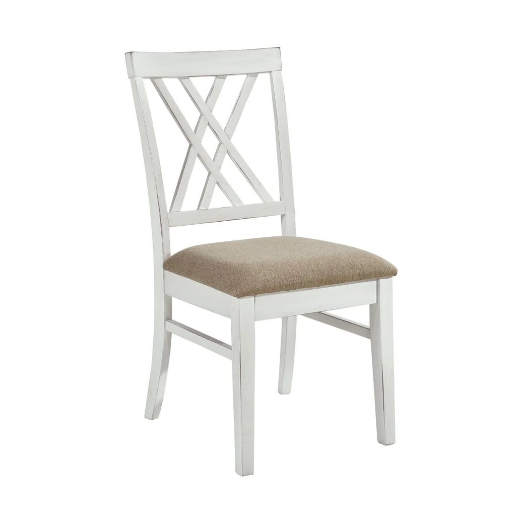 2 PCS Dining Side Chairs Furniture, Fabric Upholstered Seat Dining Chairs with X-Back Design, Wooden Cross Back Chairs for Dining Room, Bedroom and Kitchen, White and Oak Finish