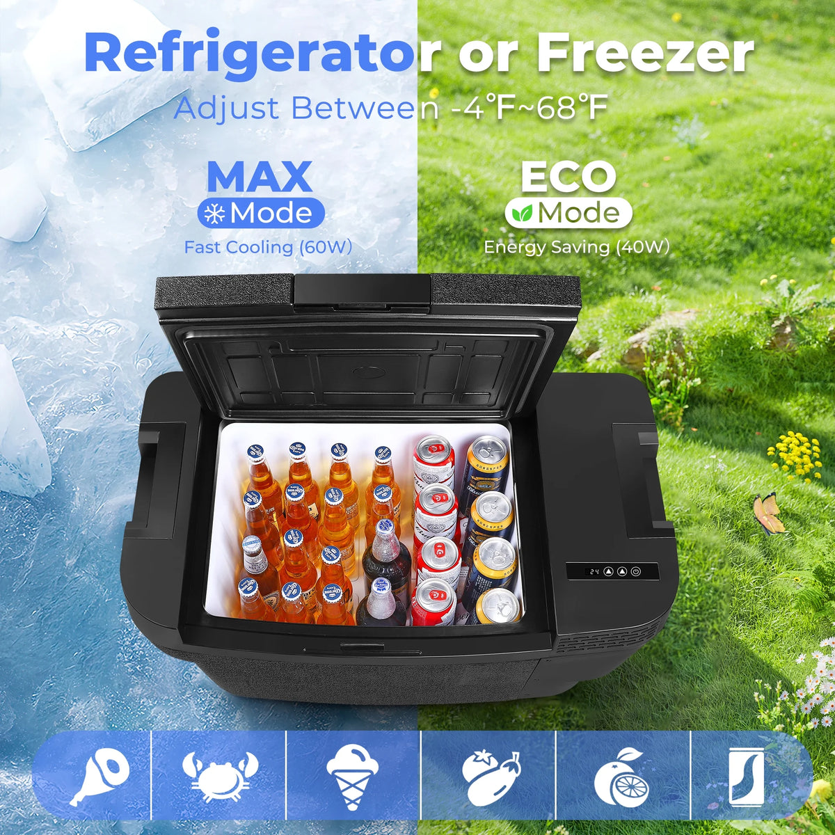 Car Refrigerator for Tesla Model Y 2019-2024 , 37QT(35L) -4 ~68 Car Fridge 12V Refrigerator , APP Control, Trunk Portable Freezer for Camping Tailgating Road Trip
