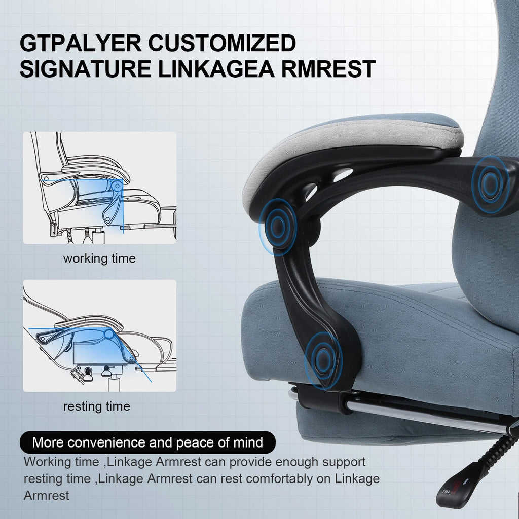 GTPLAYER Ergonomic High Back Pocket Spring Cushion Gaming Chair with Footrest & Linkage Armrests, Black