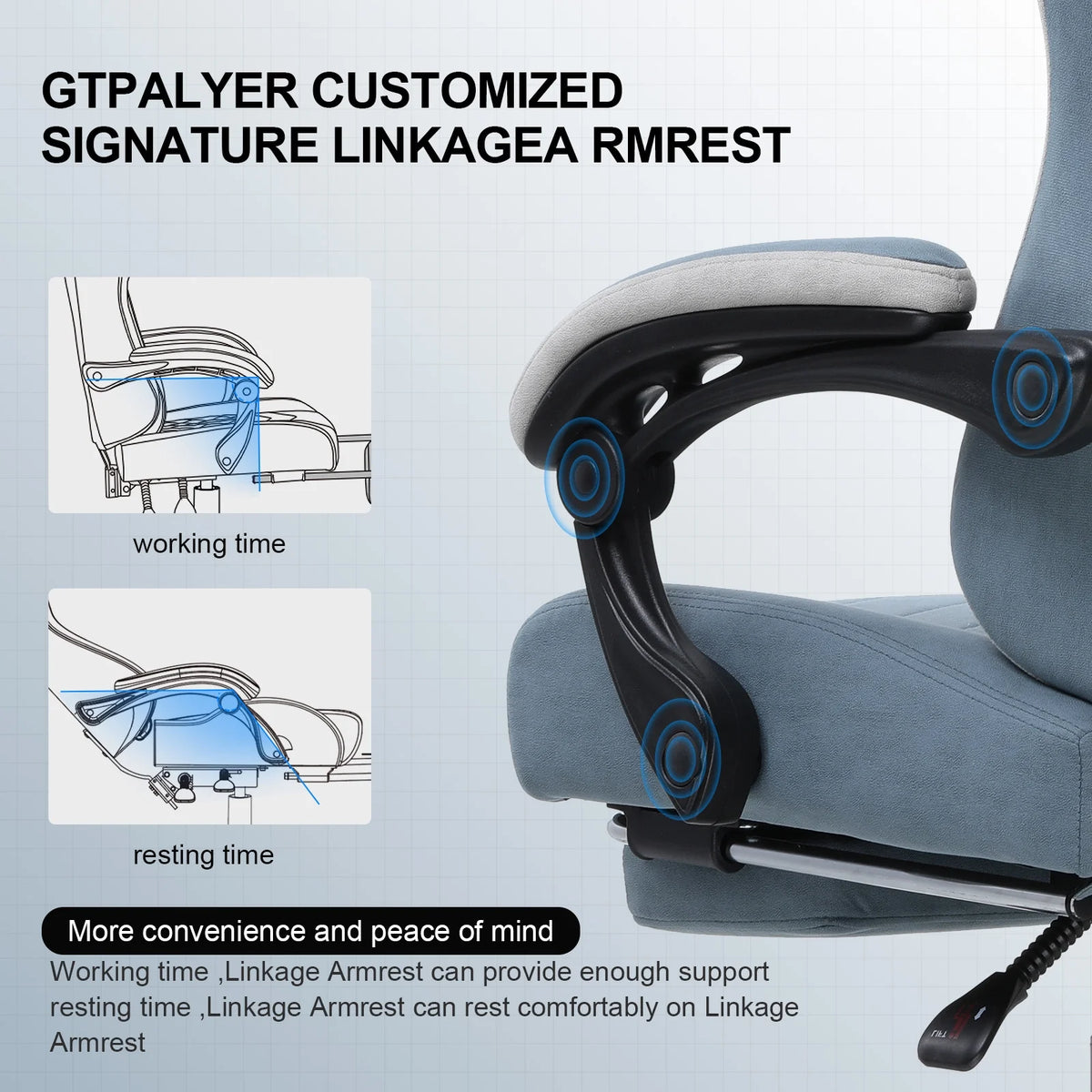 GTPLAYER Ergonomic High Back Pocket Spring Cushion Gaming Chair with Footrest & Linkage Armrests, Black