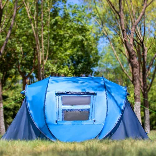 4 Person Easy Pop Up Tent,9.5'X6.6'X52'',Waterproof, Automatic Setup,2 Doors-Instant Family Tents for Camping, Hiking & Traveling, Blue