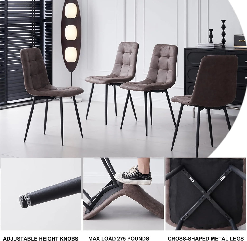5 Piece Round Dining Table Set - Mid-Century 47 inch Oak Dining Table with 4 Brown Faux Leather Chairs Set, Dinner Table & Chair with Metal Legs for Kitchen Dining Room, Apartment, Bedroom