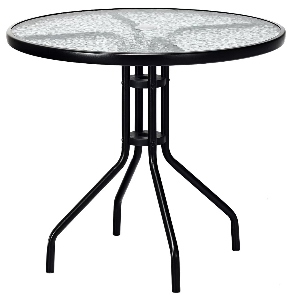 Patiojoy 32" Round Garden Bar Glass Table Patio Umbrella Deck Outdoor Furniture
