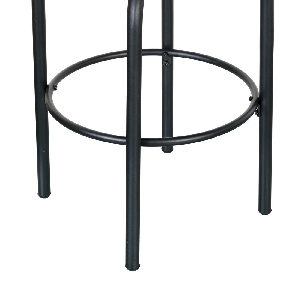Lyric Modern 29" Outdoor Patio Bar Stools, Bar Chairs with Wood Grain Finish Frame with Hand-Woven PE Rattan Rope, Removable Cushions, Teak+Beige, Set of 2