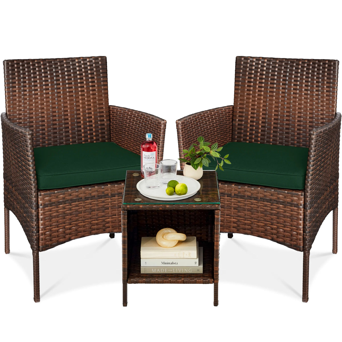 Best Choice Products 3-Piece Outdoor Wicker Conversation Patio Bistro Set, w/ 2 Chairs, Table - Gray/Navy