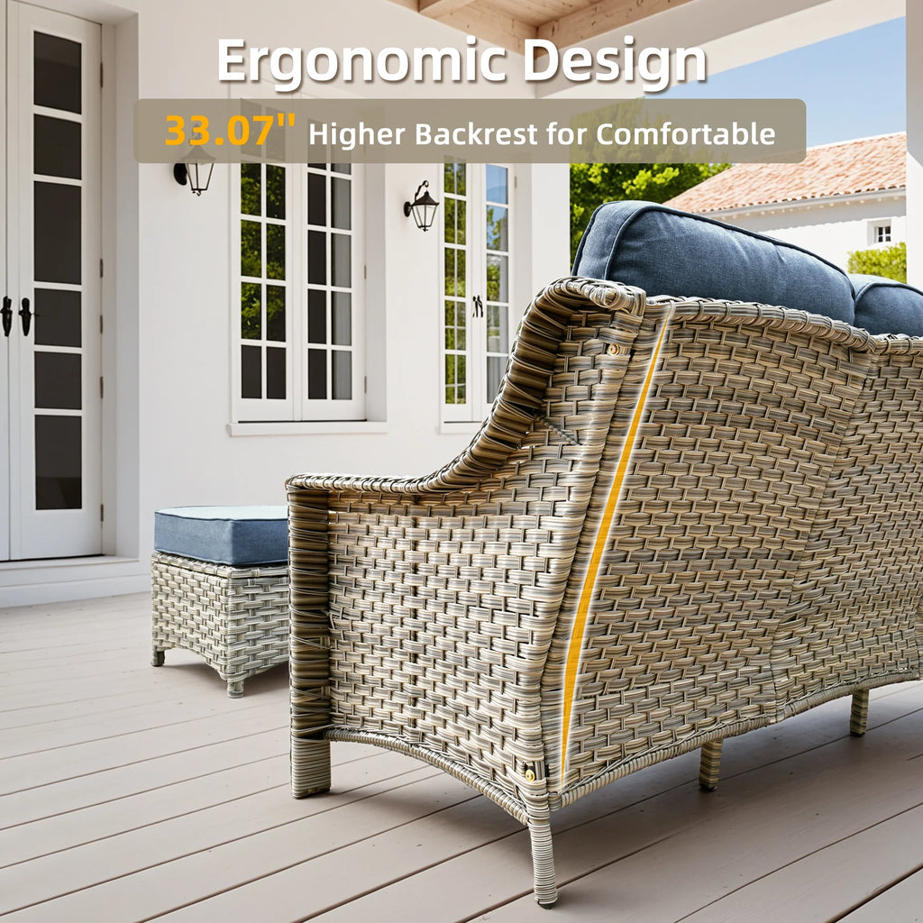 Ovios Outdoor Patio Sofa 3-Seater with Cushions All-Weather Wicker Rattan Couch for Garden, Porch, or Backyard