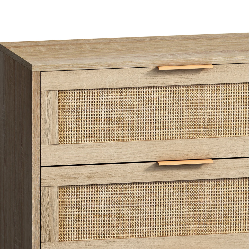 Wide 6 Drawer Rattan Dresser, Boho Dresser for Bedroom, Wooden Dresser Chest of Drawers, Natural