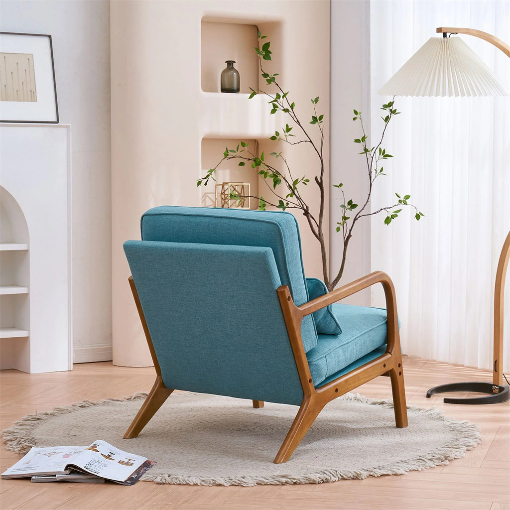 Modern Accent Chair, Upholstered Armchair with Wood Frame, Bronzing Cloth Single Sofa Chair with Lumbar Pillow for Living Room Bedroom Apartment, Orange