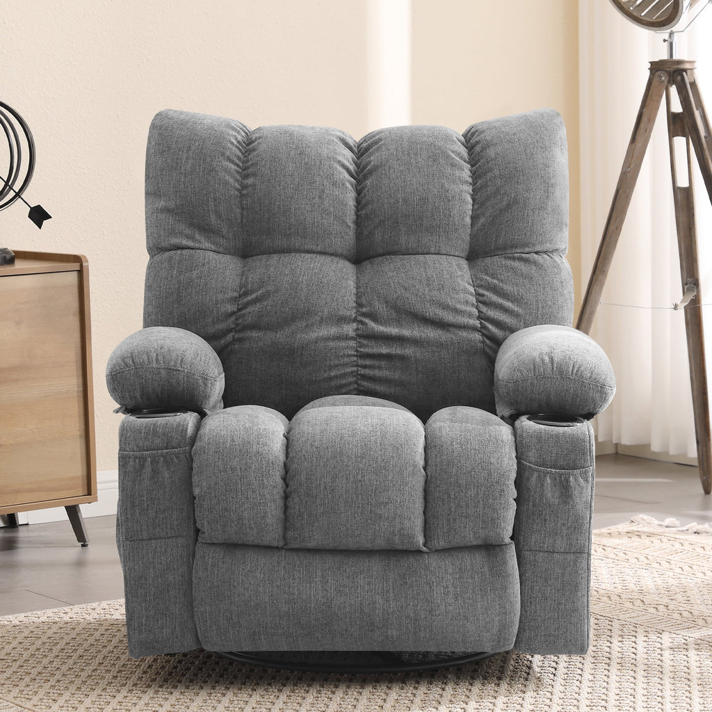 JONPONY Manual Recliner Chair with Heat Therapy and Massage Function, Heavy Duty Reclining Mechanism Massage Chair, Elderly Single Rocker Sofa with Cup Holders for Bedroom Home Theater,Grey
