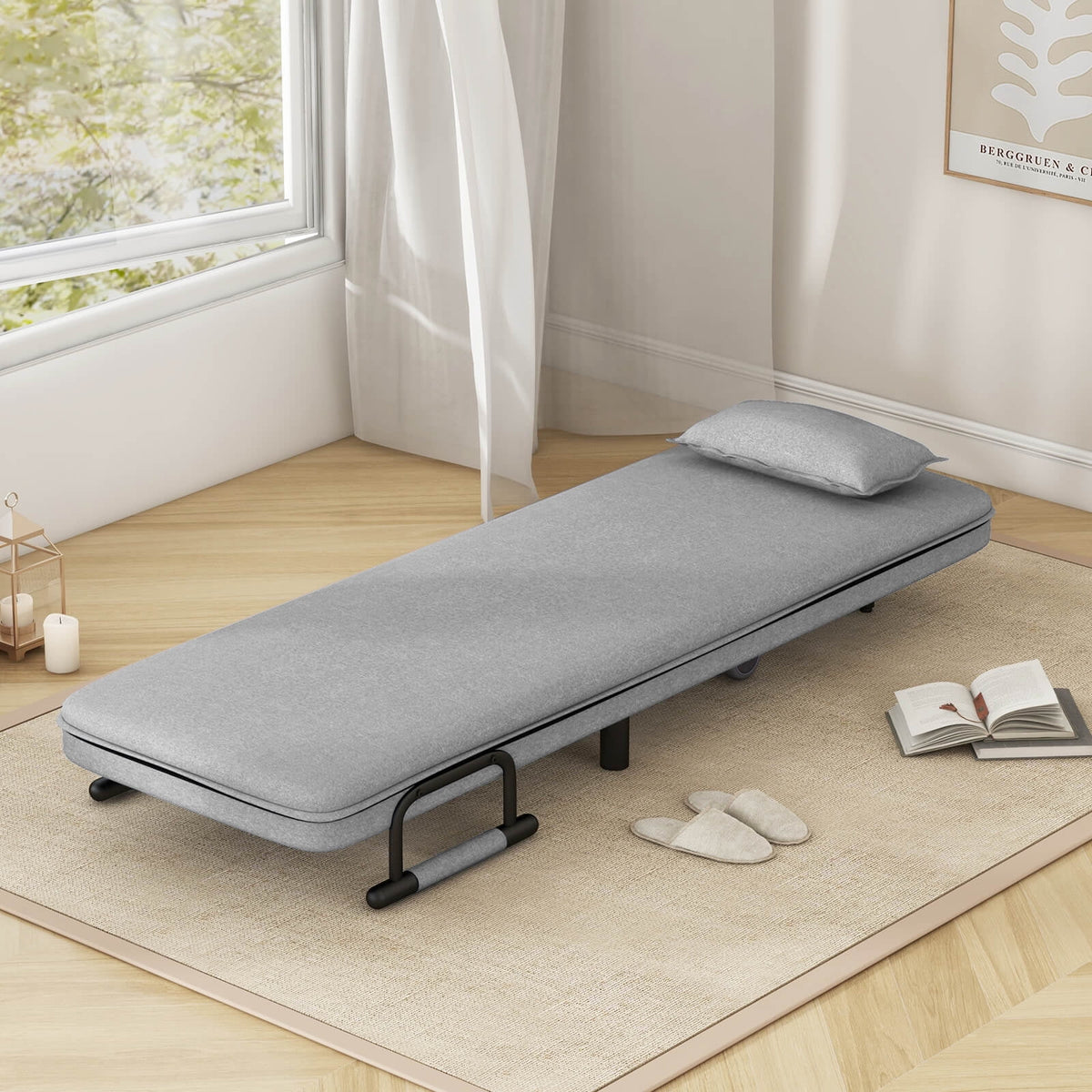 Costway 3-in-1 Convertible Sofa Bed with 5-Position Adjustable Backrest & Lumbar Pillow Brown